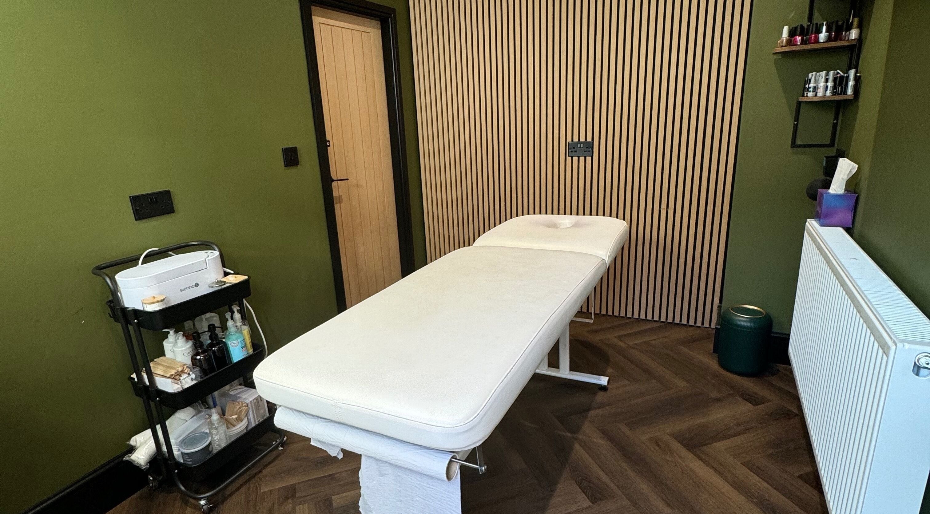 Calm treatment room at The Male Waxing & Massage Service at Salon Cheveux, Hornsea, England, GB.