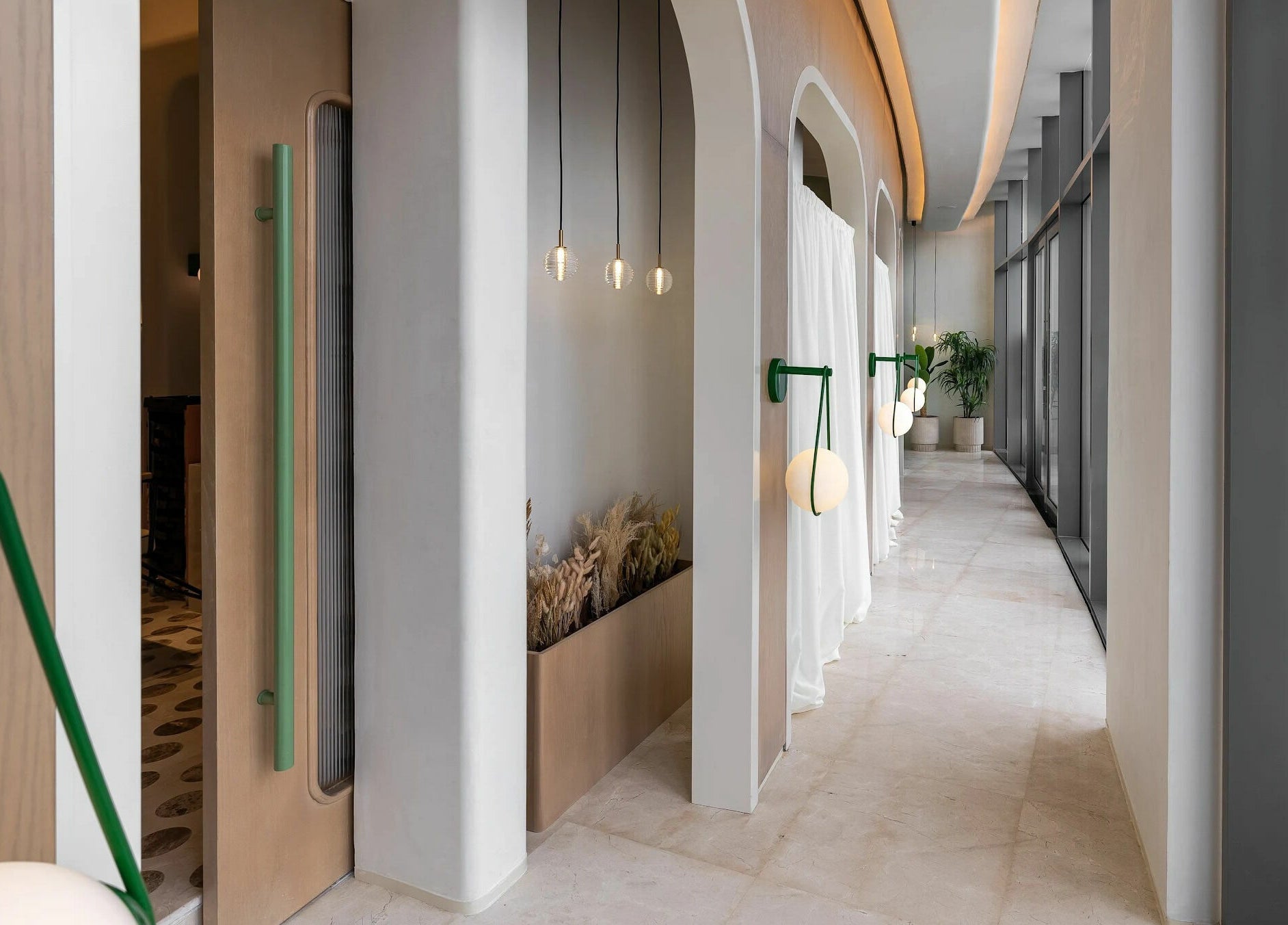 Elegant hallway at AURA - Riyadh with modern design in Riyadh, Riyadh Province, SA.