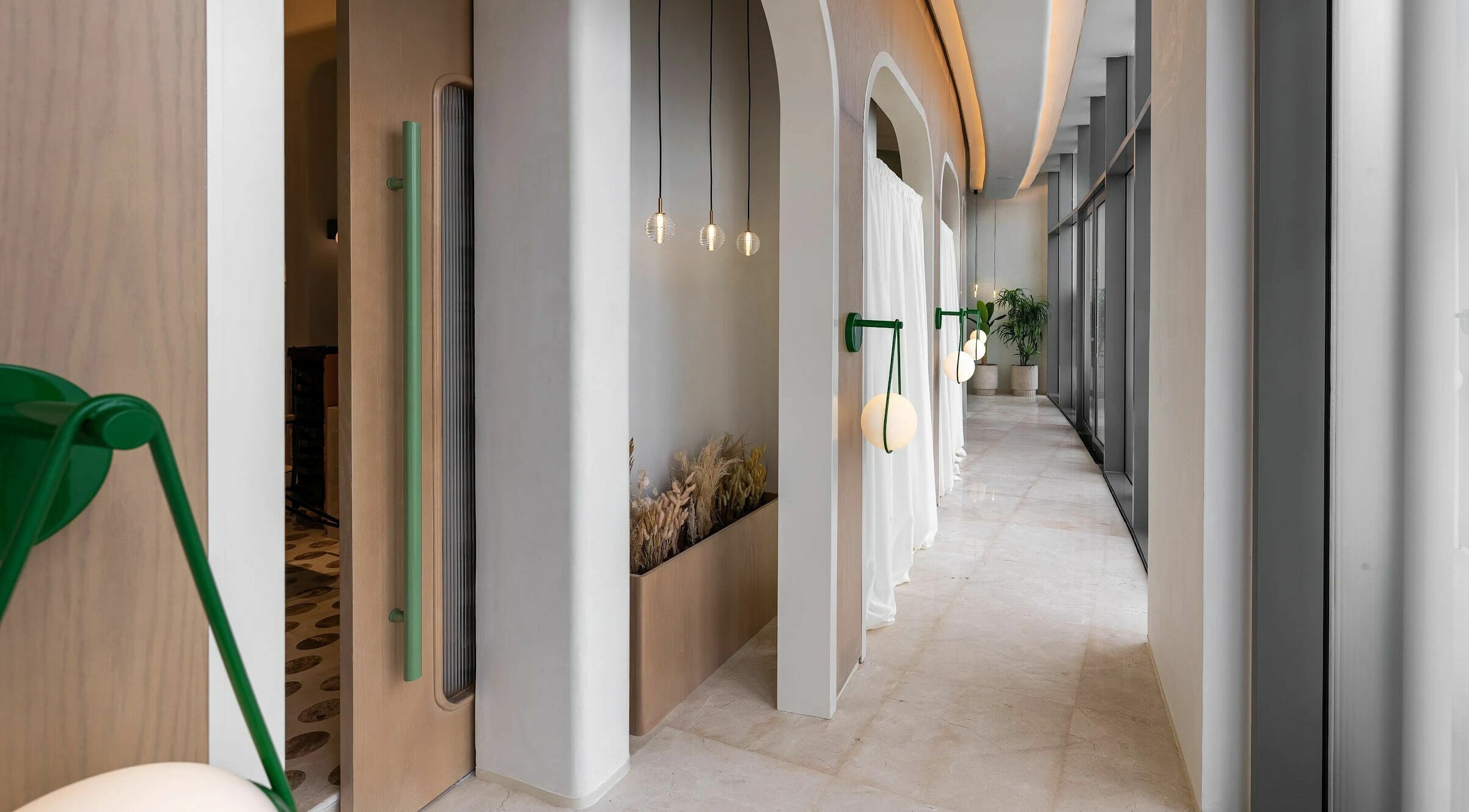 Elegant hallway at AURA - Riyadh with modern design in Riyadh, Riyadh Province, SA.