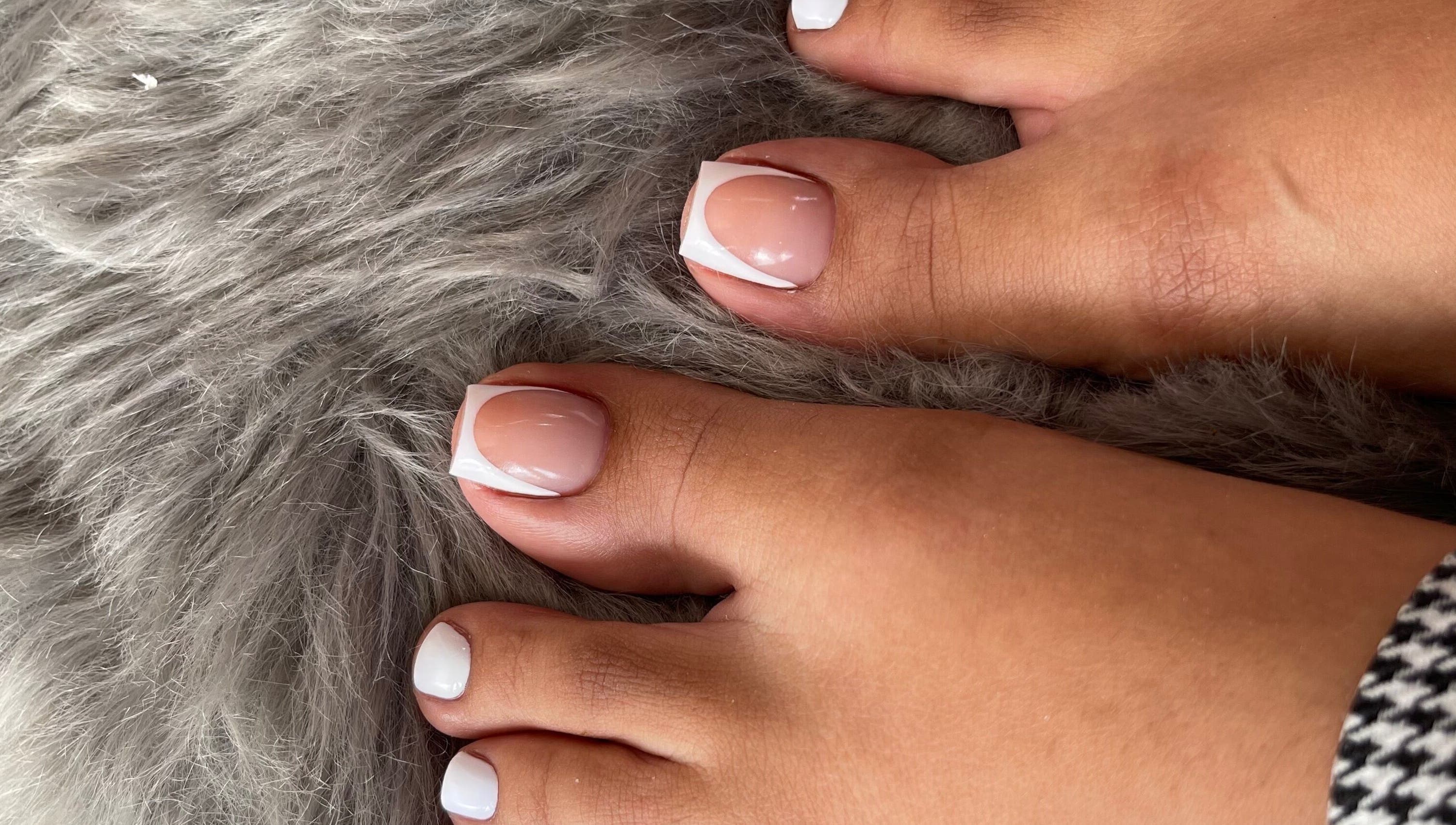 Styled French pedicure at SensatioNailz Studio, Bridgetown, Saint Michael, BB.