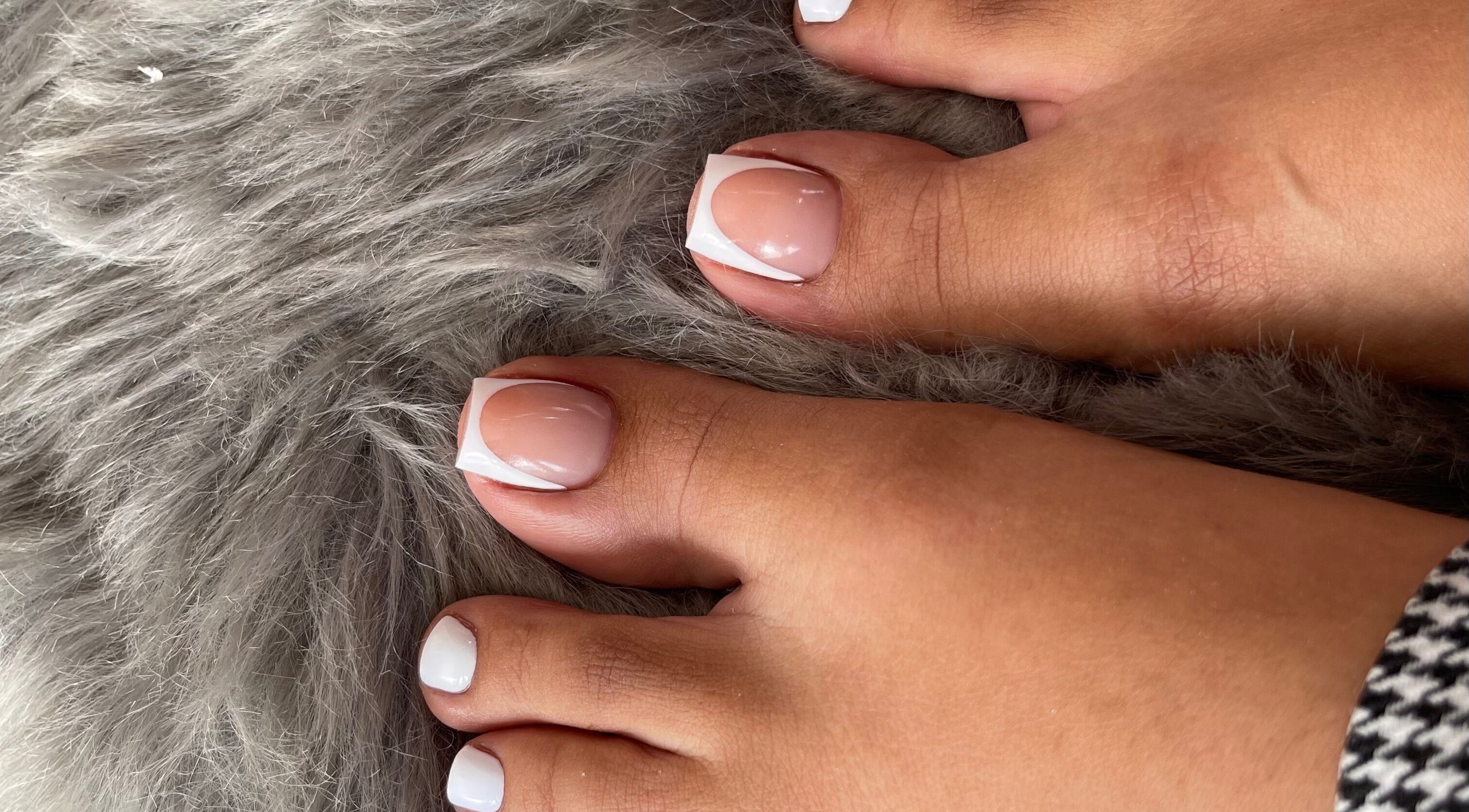 Styled French pedicure at SensatioNailz Studio, Bridgetown, Saint Michael, BB.