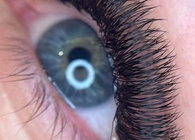 Close-up of expertly applied eyelash extensions at L.ash Beauty, Melbourne, Victoria, AU.