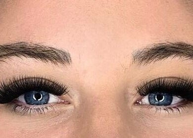 Close-up of voluminous eyelash extensions by L.ash Beauty in Melbourne, Victoria, AU.