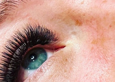 Close-up of eye with lush lashes at L.ash Beauty, Melbourne, Victoria, AU.