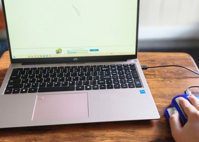 Laptop setup at Braven at Relaxations, Alma, Michigan, US, enhancing beauty and wellness experiences.