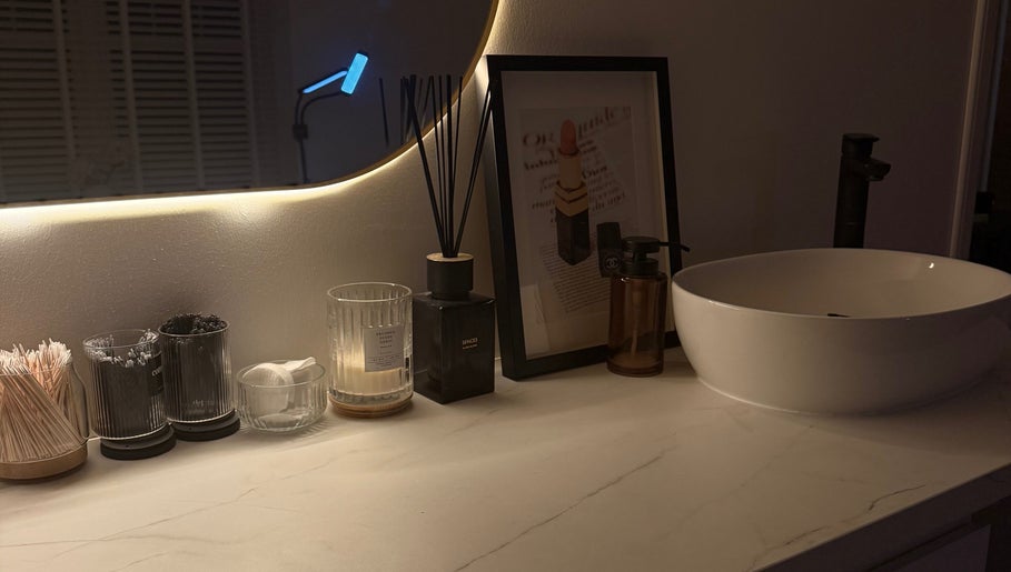 Sophisticated vanity at Amber Henman Makeup Artist in Banff, Scotland, GB with luxurious decor elements.