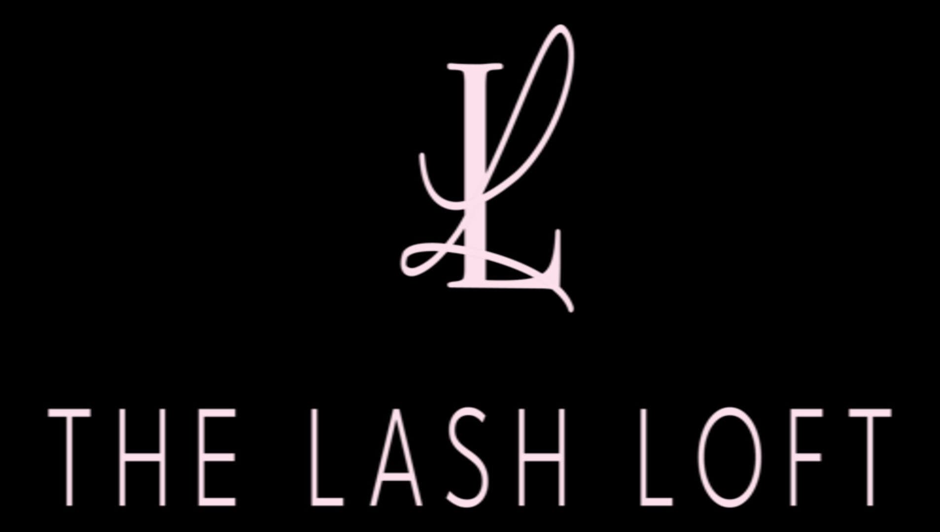 The Lash Loft TT logo in pastel pink on black background, San Fernando, San Fernando City Corporation, TT.