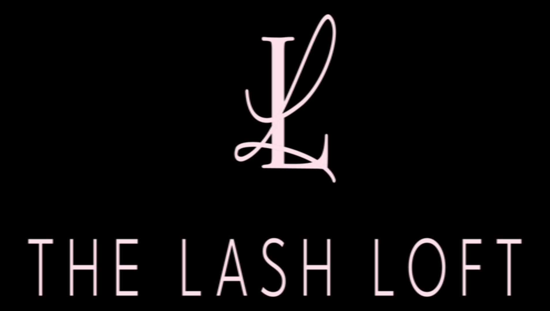 The Lash Loft TT logo in pastel pink on black background, San Fernando, San Fernando City Corporation, TT.