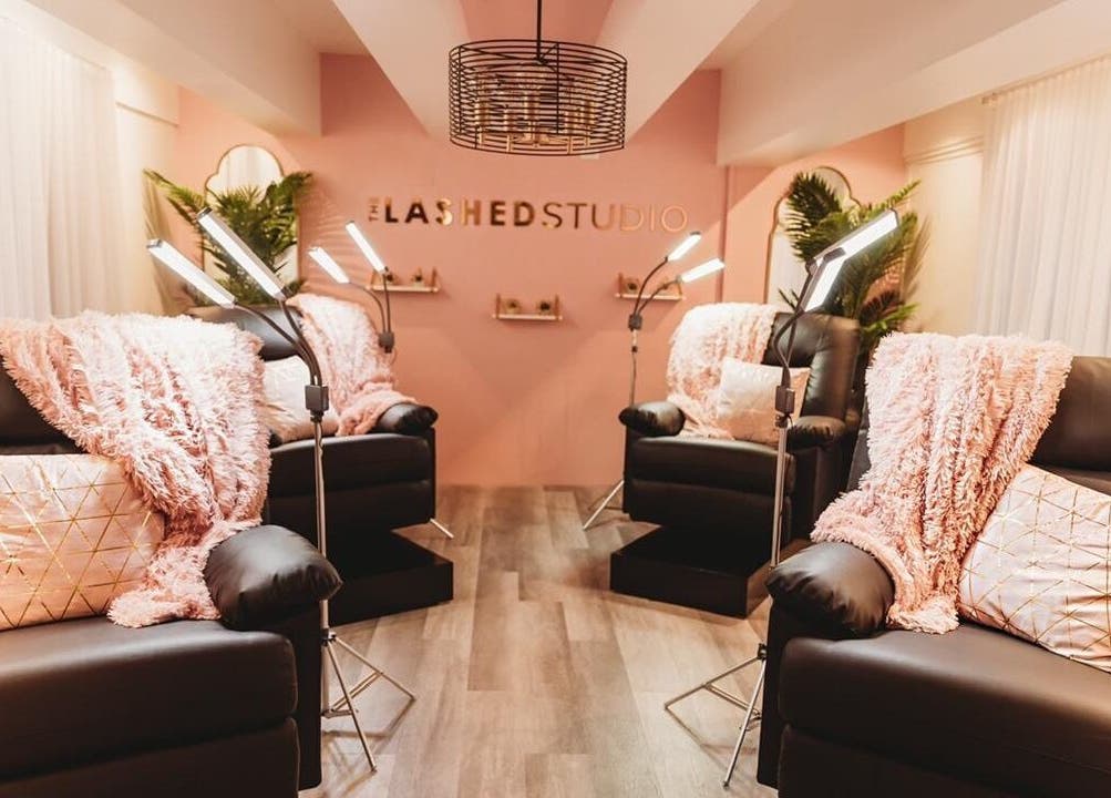 Elegant lash studio at Lash Loft TT - Hotel Normandie, Port of Spain. Luxurious chairs and ambient lighting.