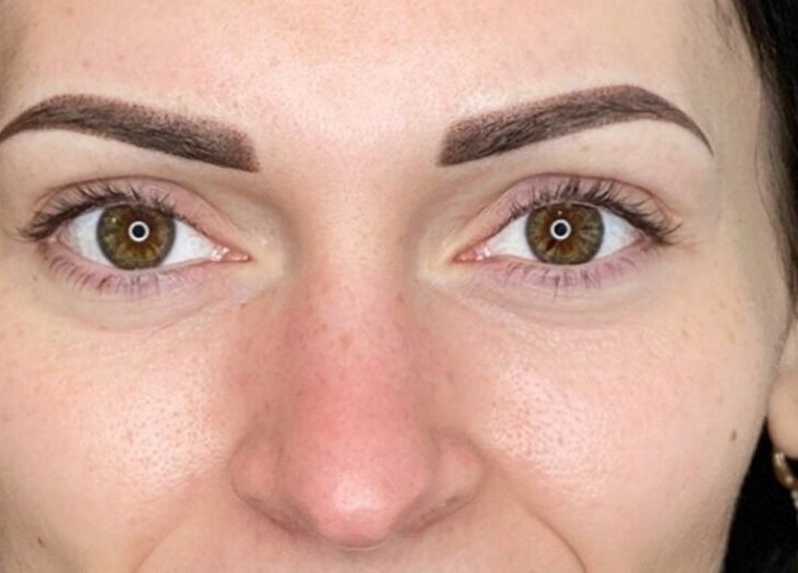 Close-up of expertly styled eyebrows at Tania Bhangoo Permanent Makeup, Cambridge, England, GB.
