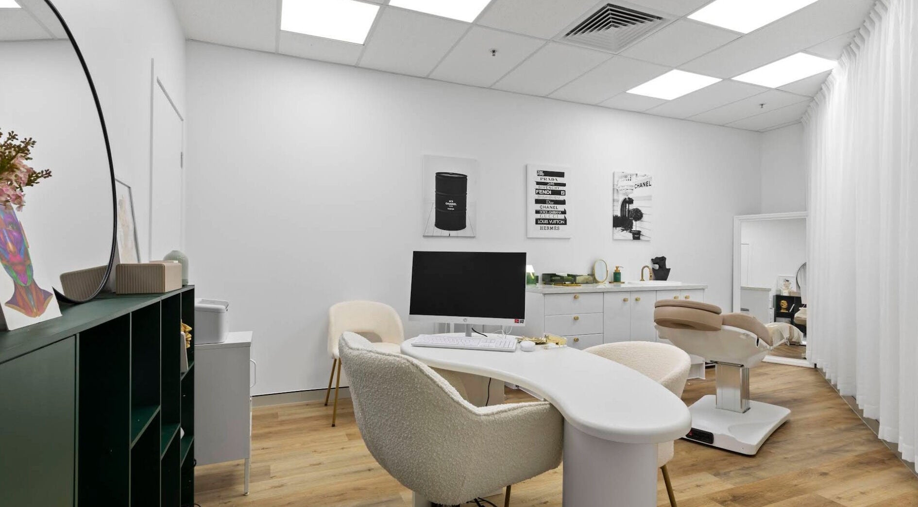 Modern treatment room at Bespoke Cosmetics Institute in Alexandria, New South Wales, AU with sleek decor.