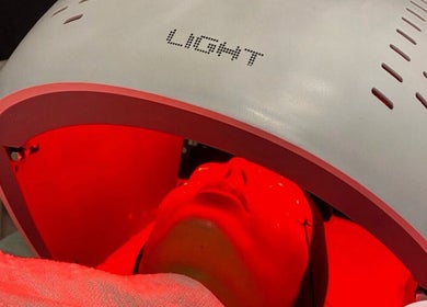 LED therapy at LH Skin Clinic, Birmingham, England, GB enhances skin with soothing red light treatment.