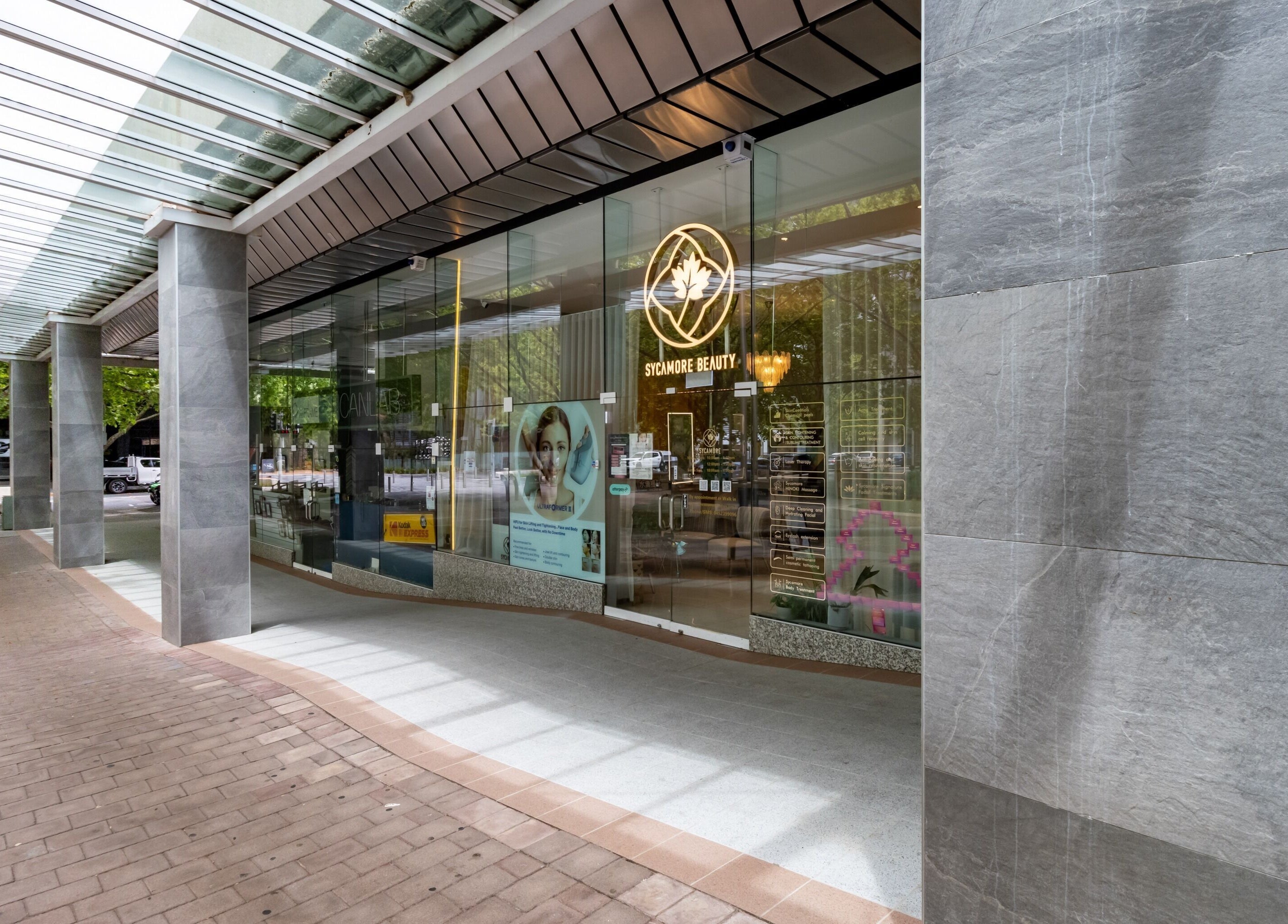 Exterior view of Sycamore Medi Spa - Civic, showcasing modern glass facade in Canberra, Australian Capital Territory, AU.