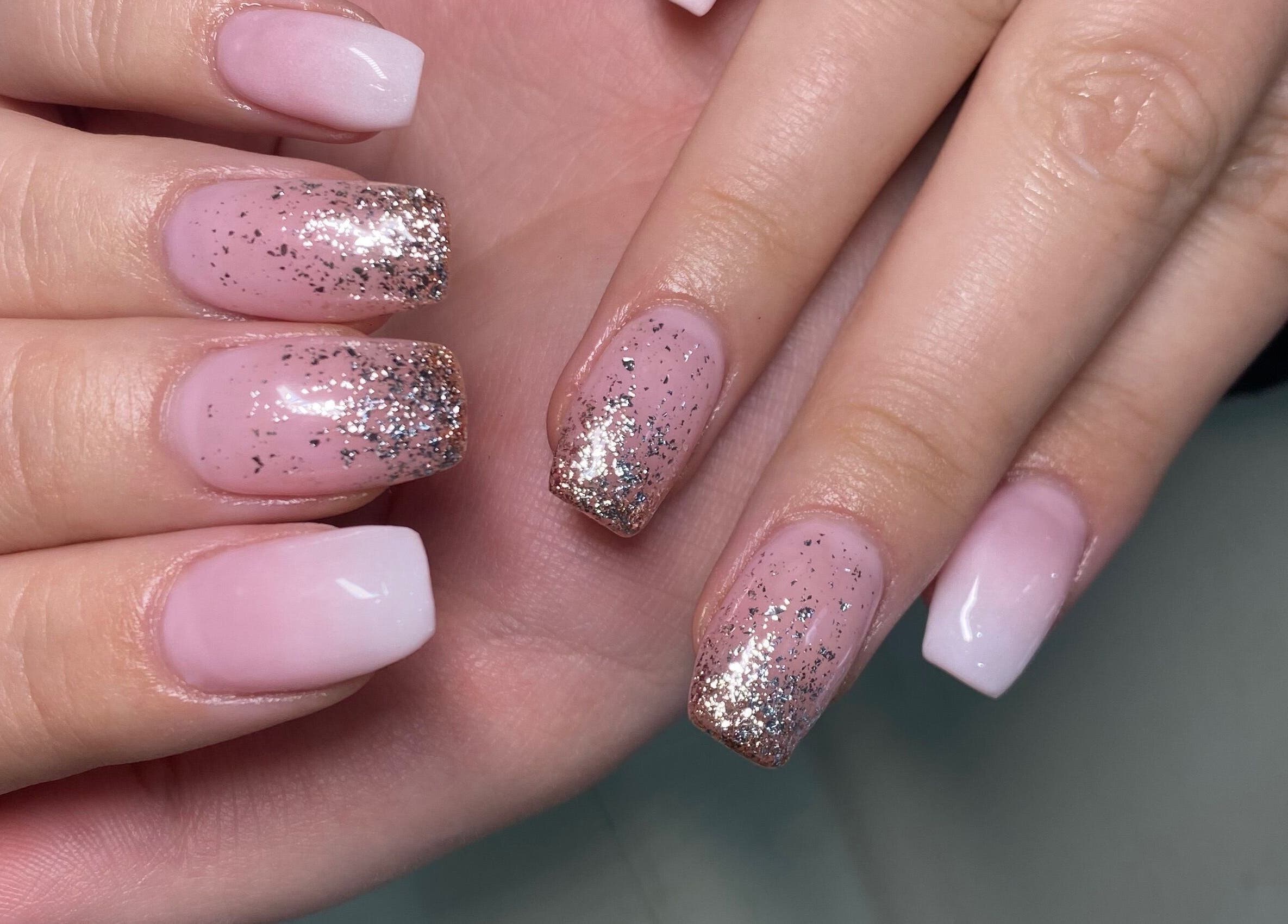 Glitter pink nail art at Naked Nails, Pretoria, Gauteng, ZA. Beautiful shine and elegance.