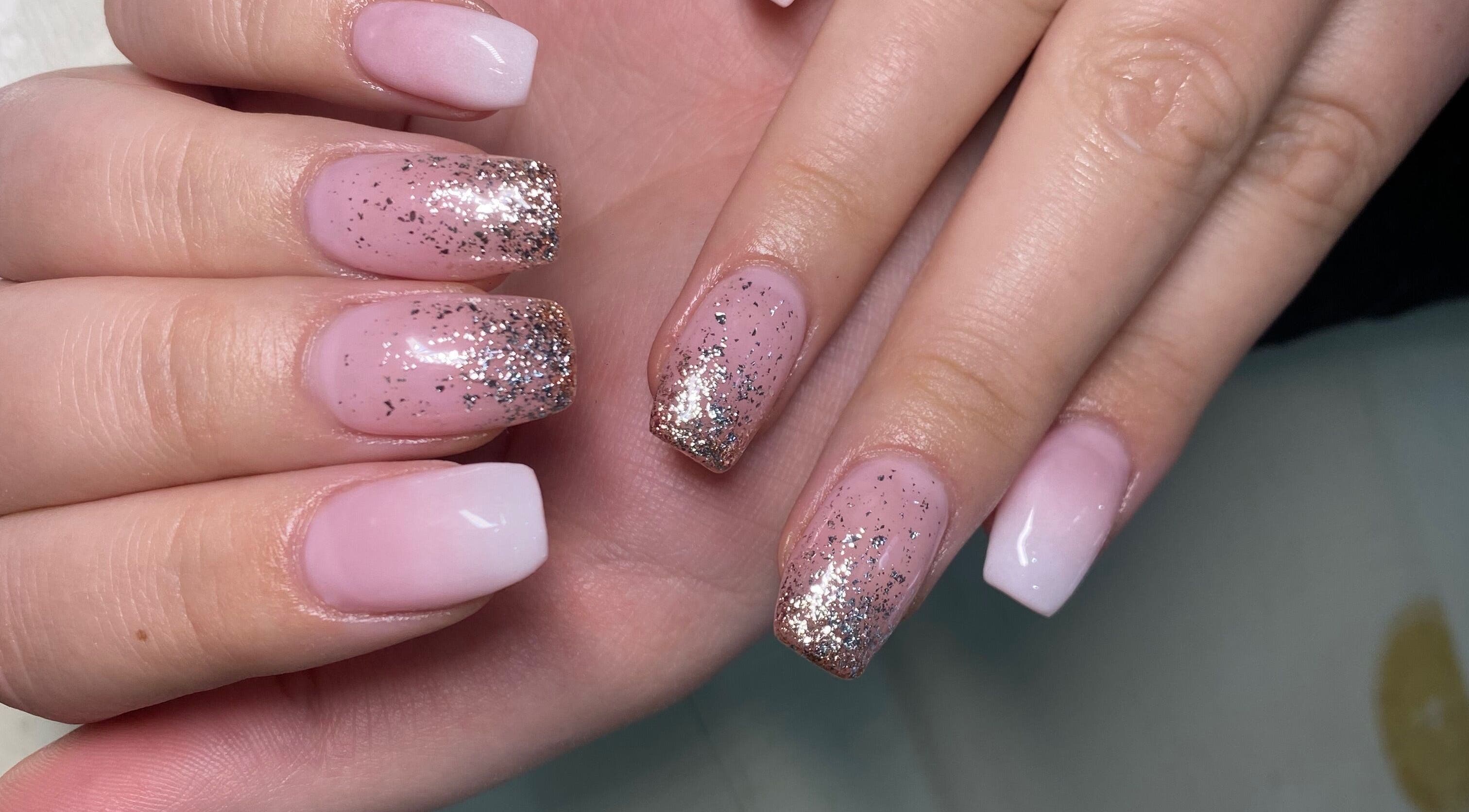 Glitter pink nail art at Naked Nails, Pretoria, Gauteng, ZA. Beautiful shine and elegance.