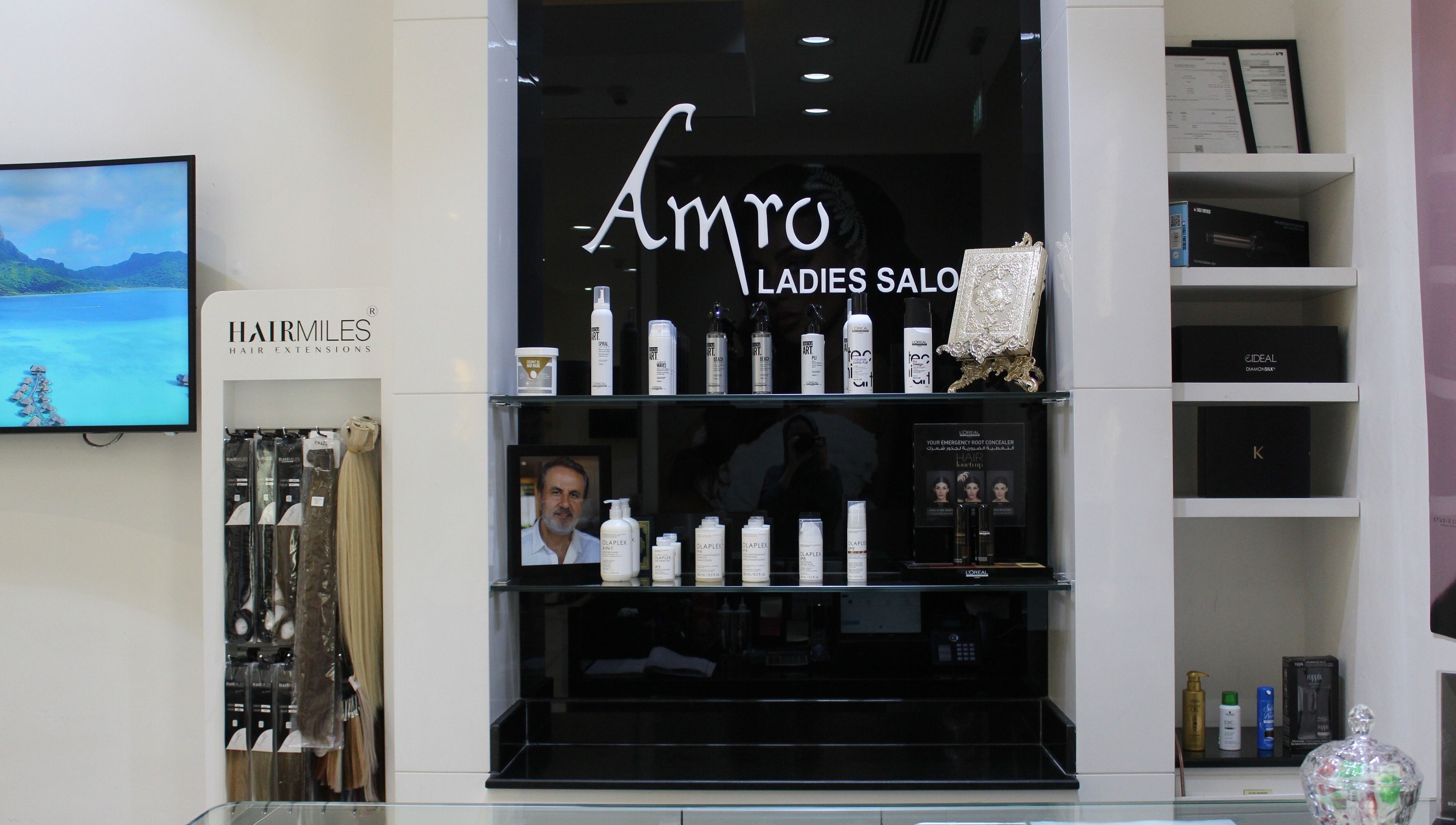 Product shelf at Amro - St.Regis Saadiyat Island - Abu Dhabi featuring hair care products, Abu Dhabi, AE.