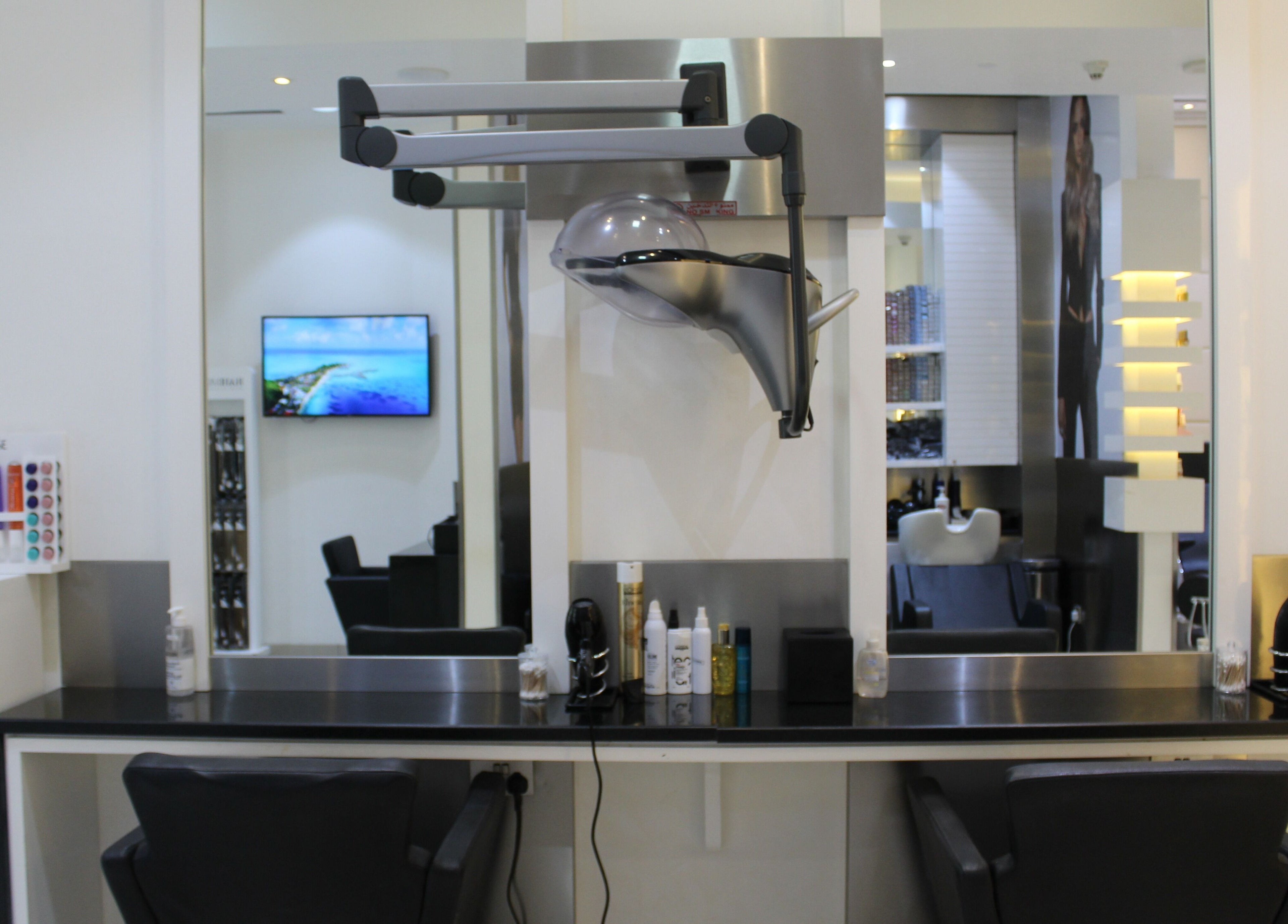 Modern salon station at Amro - St.Regis Saadiyat Island - Abu Dhabi, Abu Dhabi, AE with sleek design and styling tools.