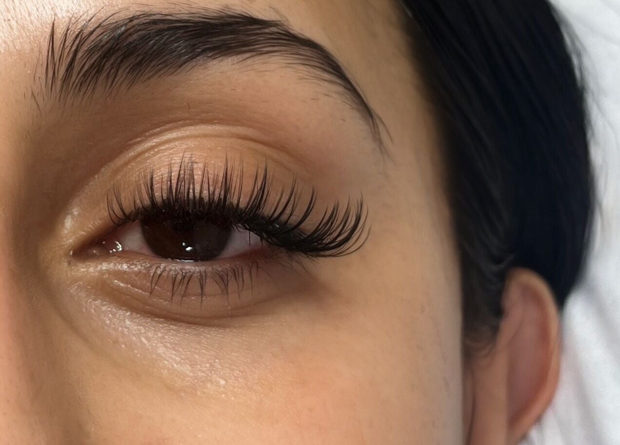 Close-up of elegant eyelash extensions at Madeline’s Beauty Room, Derby, England, GB.