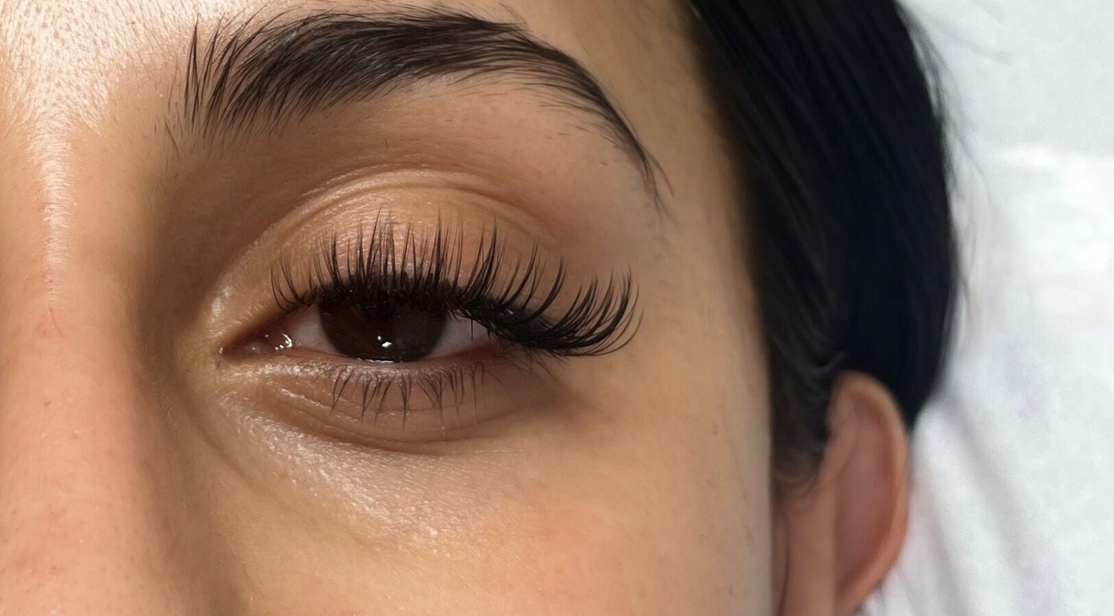 Close-up of elegant eyelash extensions at Madeline’s Beauty Room, Derby, England, GB.