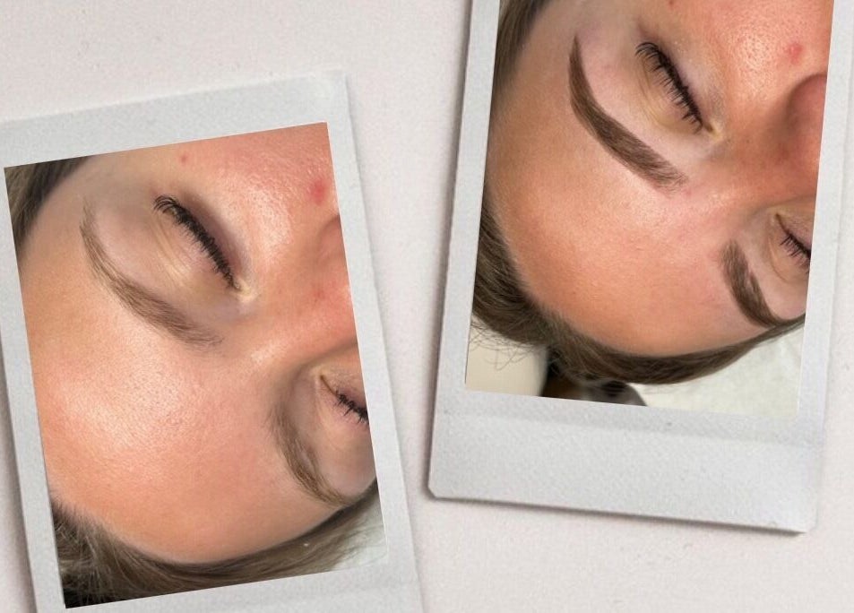 Eyebrow transformation at Madeline’s Beauty Room in Derby, England, GB showcasing before and after results.