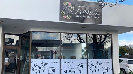 Exterior of Trends Hair Beauty and Nails in Christchurch, Canterbury, NZ. Stylish salon facade with signage.