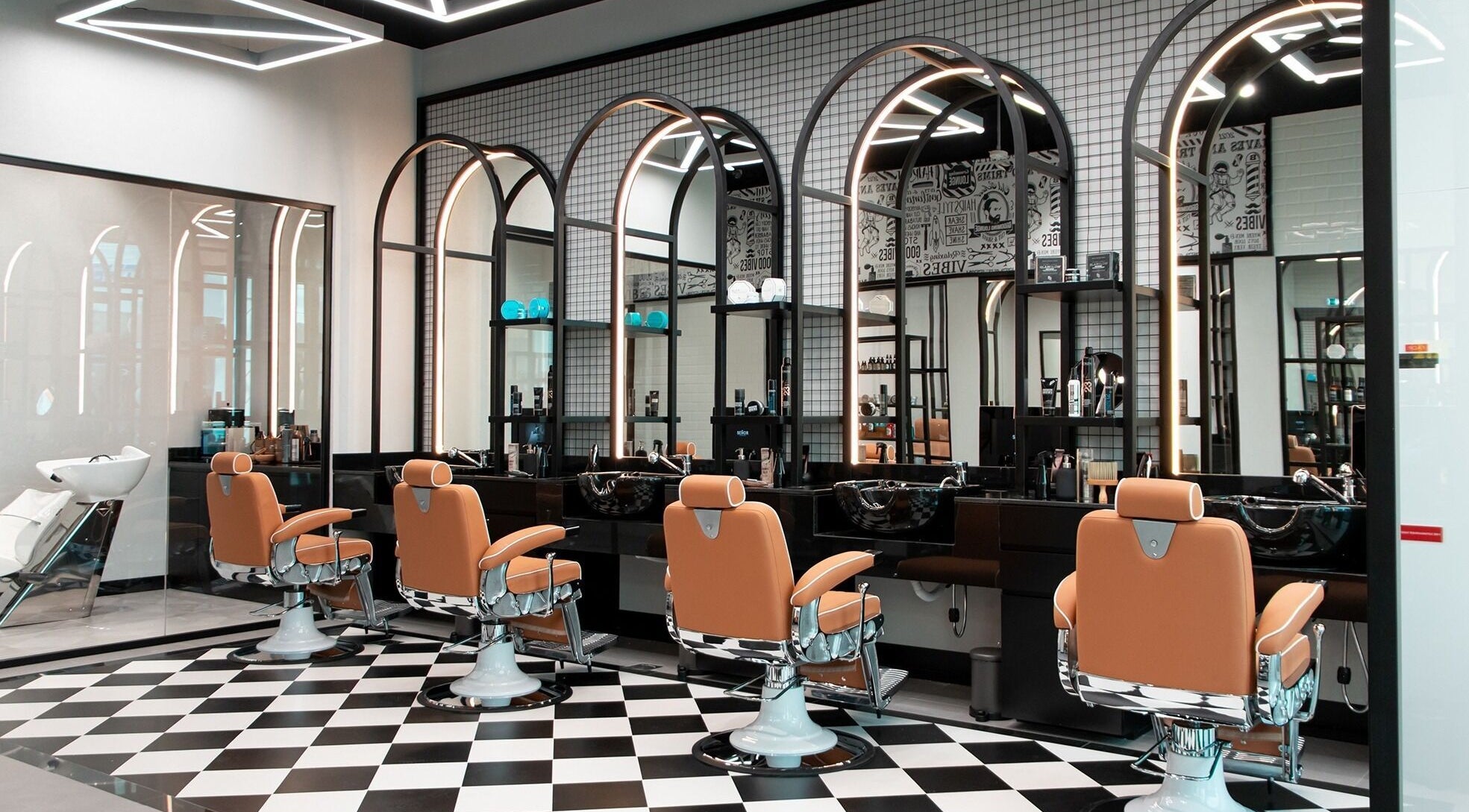 Stylish barber chairs in Senor Gents Salon, Dubai, AE, offering elegance and luxury grooming.