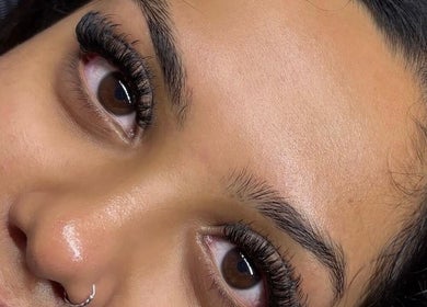 Close-up of expertly done eyelashes at Eyelashes By Ems, Leatherhead, England, GB.