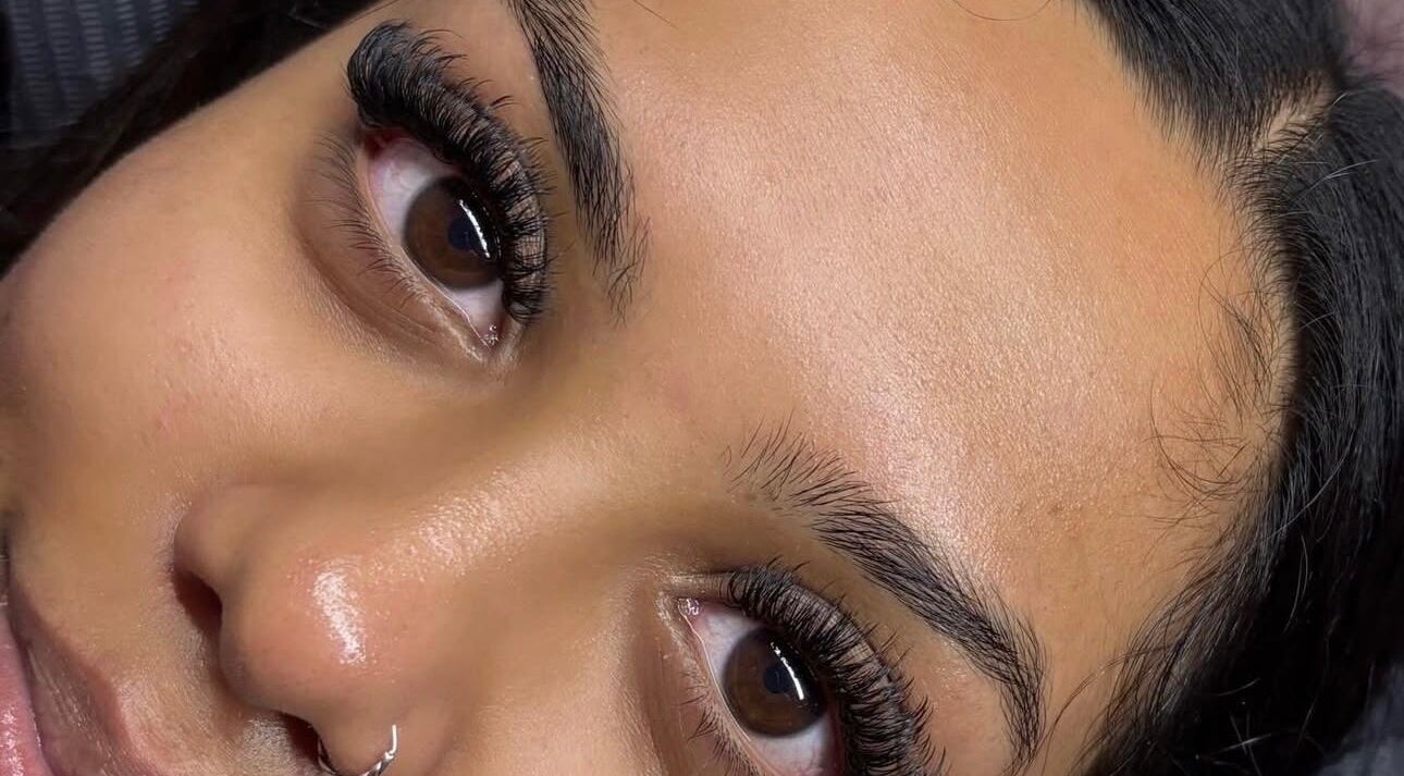 Close-up of expertly done eyelashes at Eyelashes By Ems, Leatherhead, England, GB.