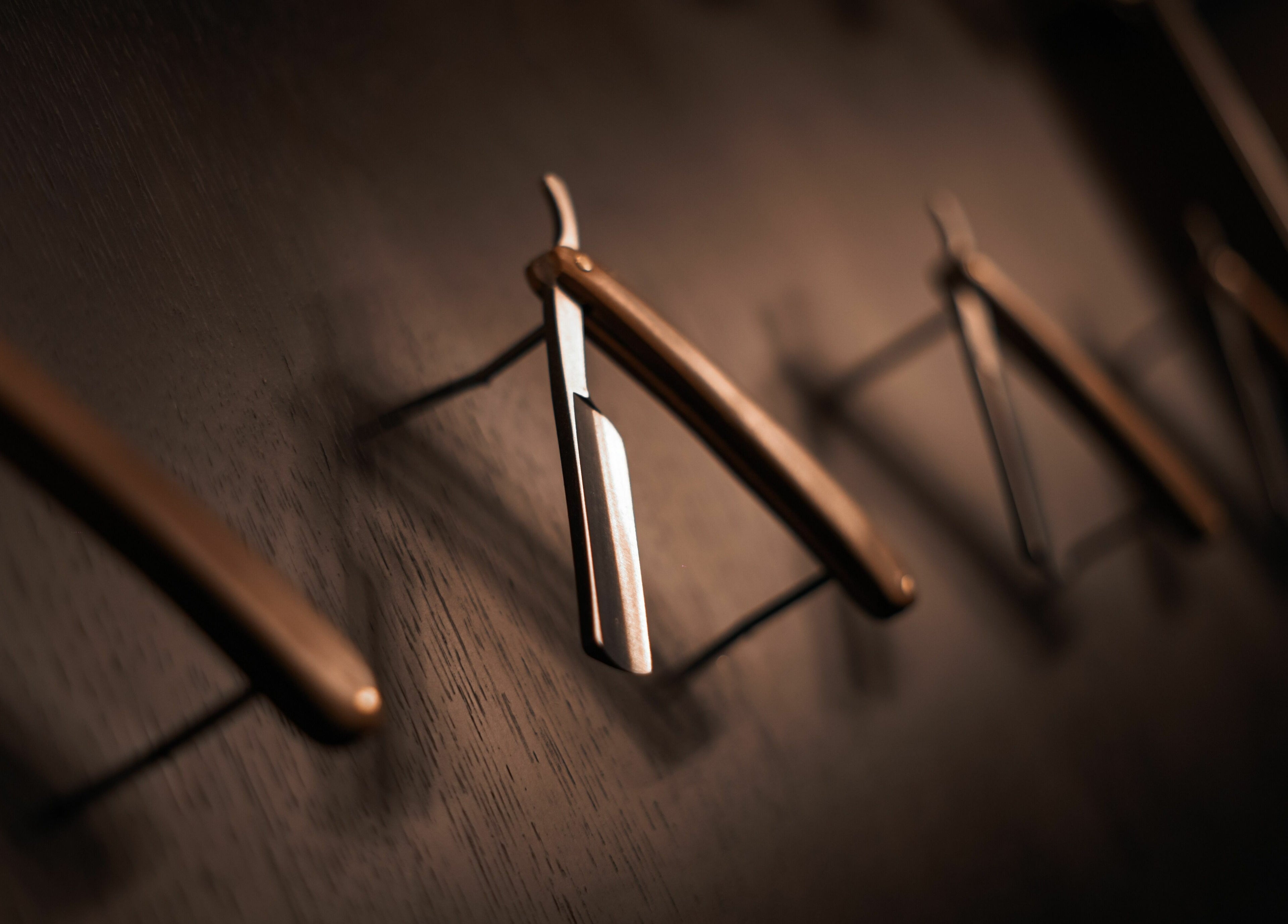 Stylish razors on display at NoMad, New York, New York, US, highlighting timeless grooming tools.