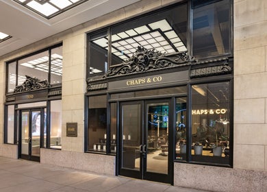Chaps & Co elegant storefront at Grand Central, New York, New York, US with decorative architecture.