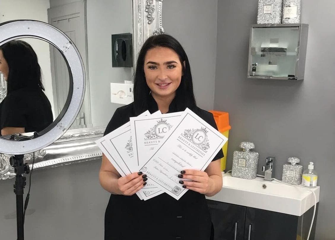 Proud staff showcasing certification at L.C Beauty and Aesthetics in Wigan, England, GB.