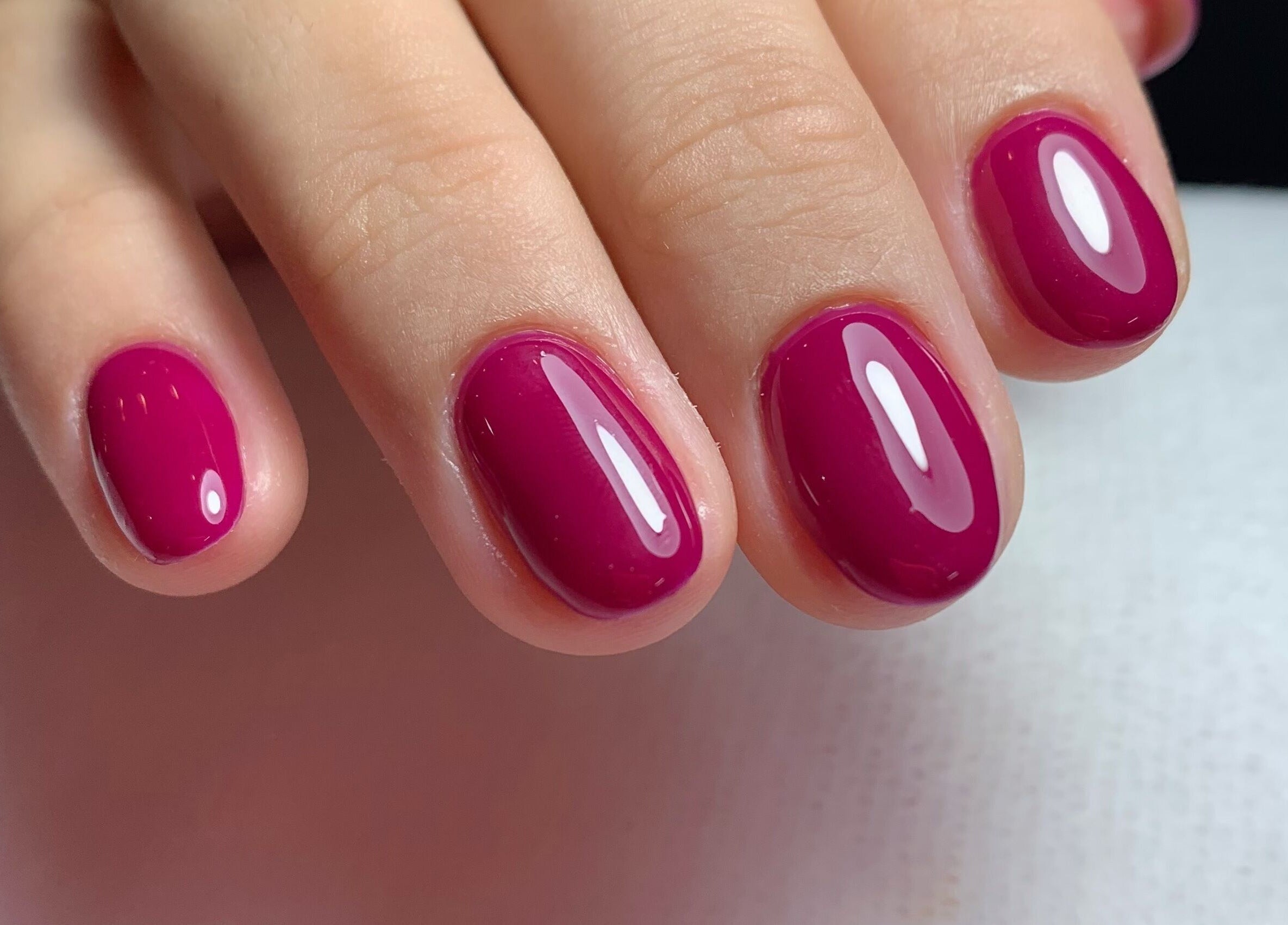 Glistening berry nails manicure at Orlas Beauty Salon, Uvita, Provincia De Puntarenas, CR.