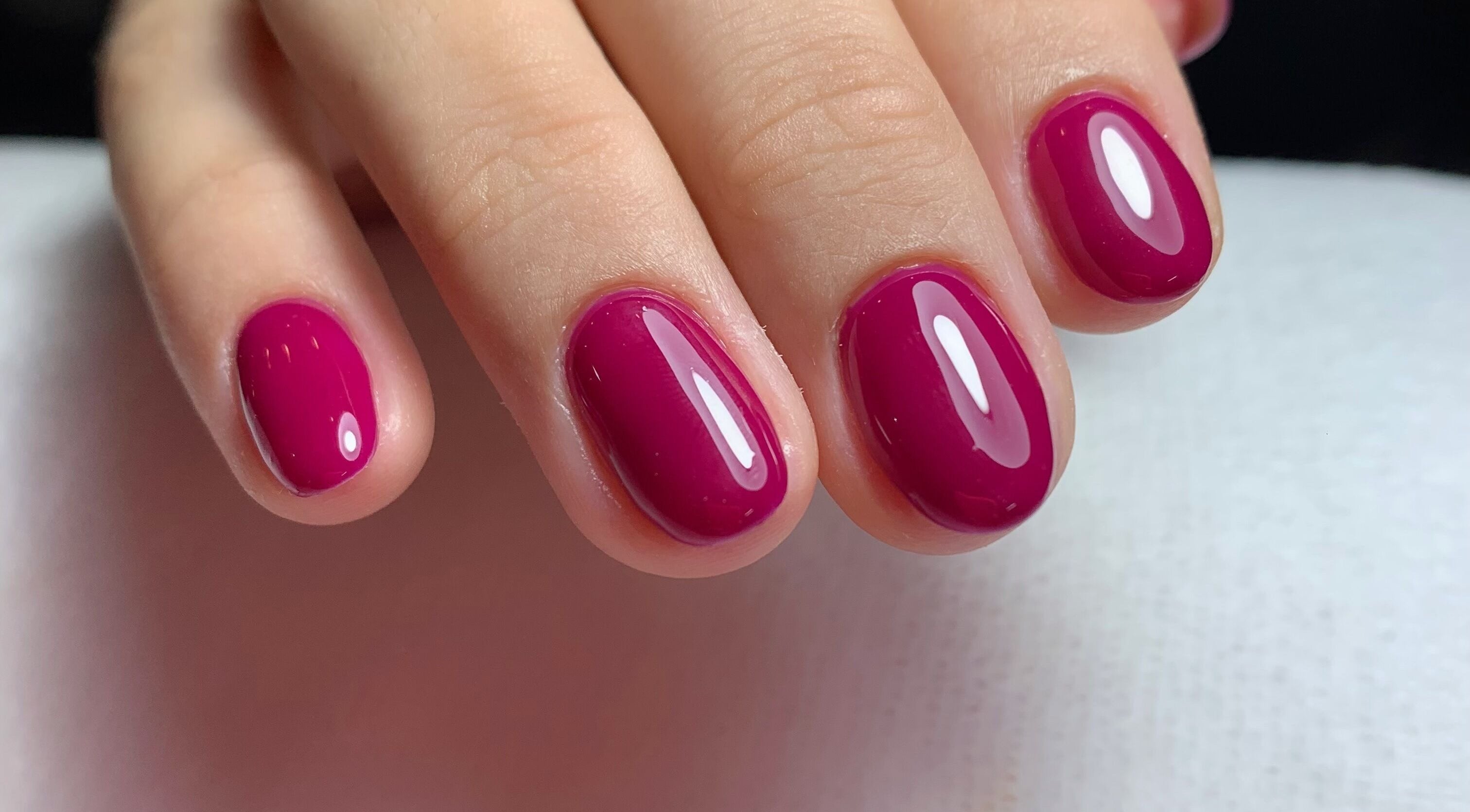 Glistening berry nails manicure at Orlas Beauty Salon, Uvita, Provincia De Puntarenas, CR.