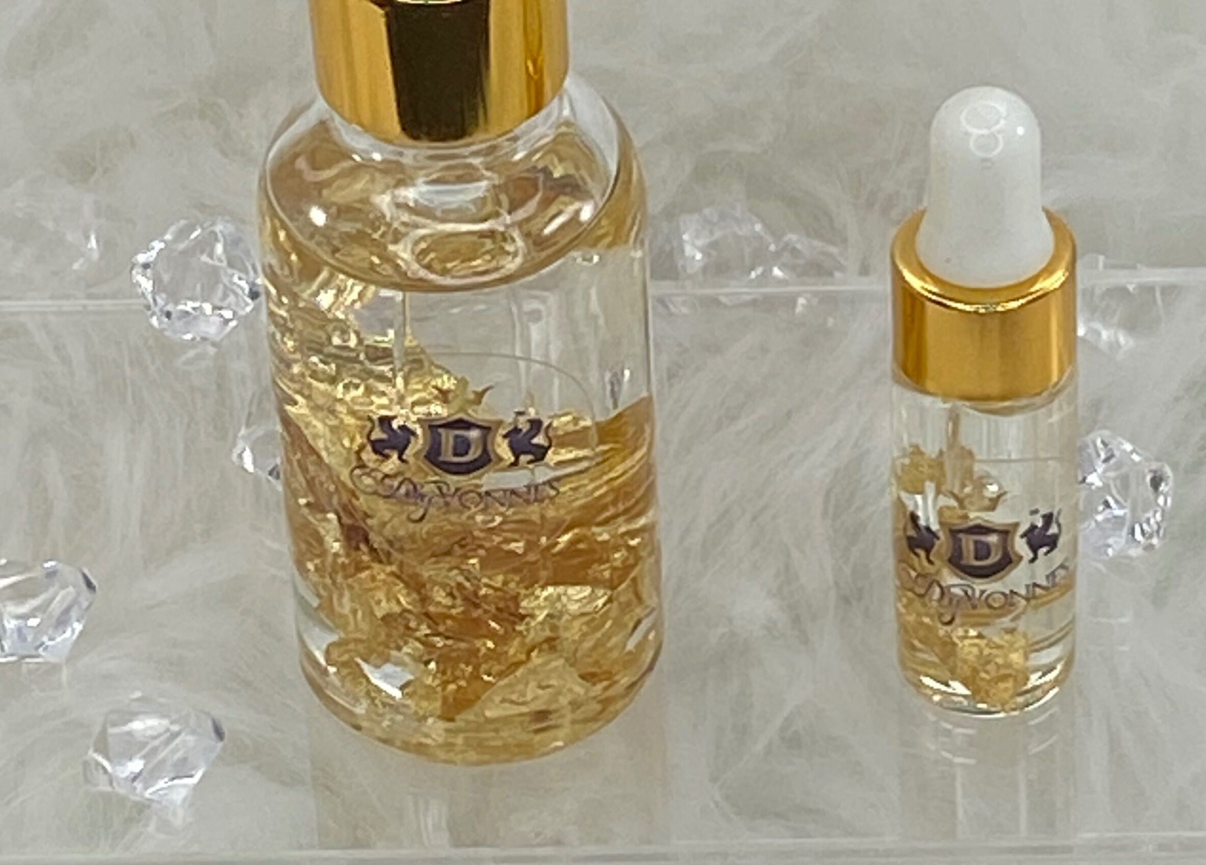 Luxurious gold-infused oils from D’yVonne’s Nails and Beauty Bar, Forest Park, Georgia, US.