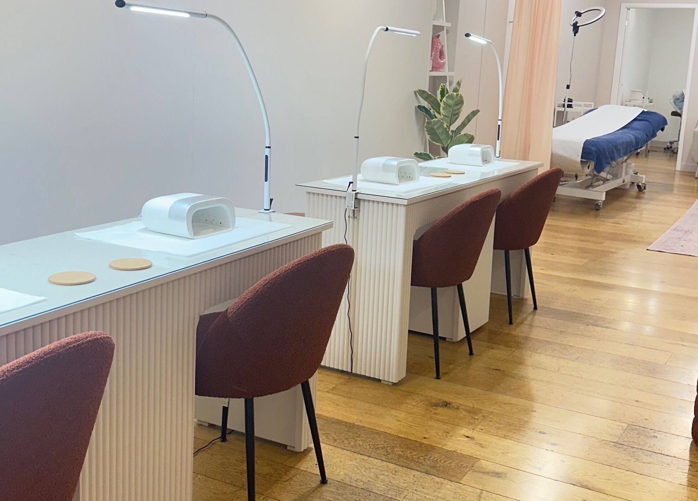 Modern beauty treatment area at Trio Worcester in Worcester, England, GB with stylish decor and equipment.