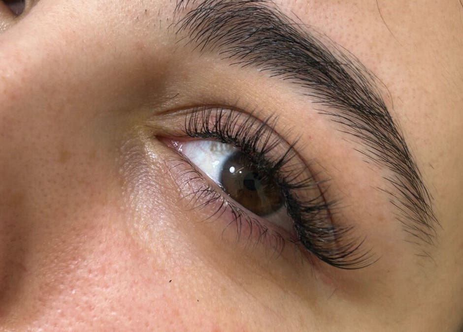 Close-up of eyelash extensions at Maja Beauty Bar, Dubai, Dubai, AE, showcasing detailed lash work.
