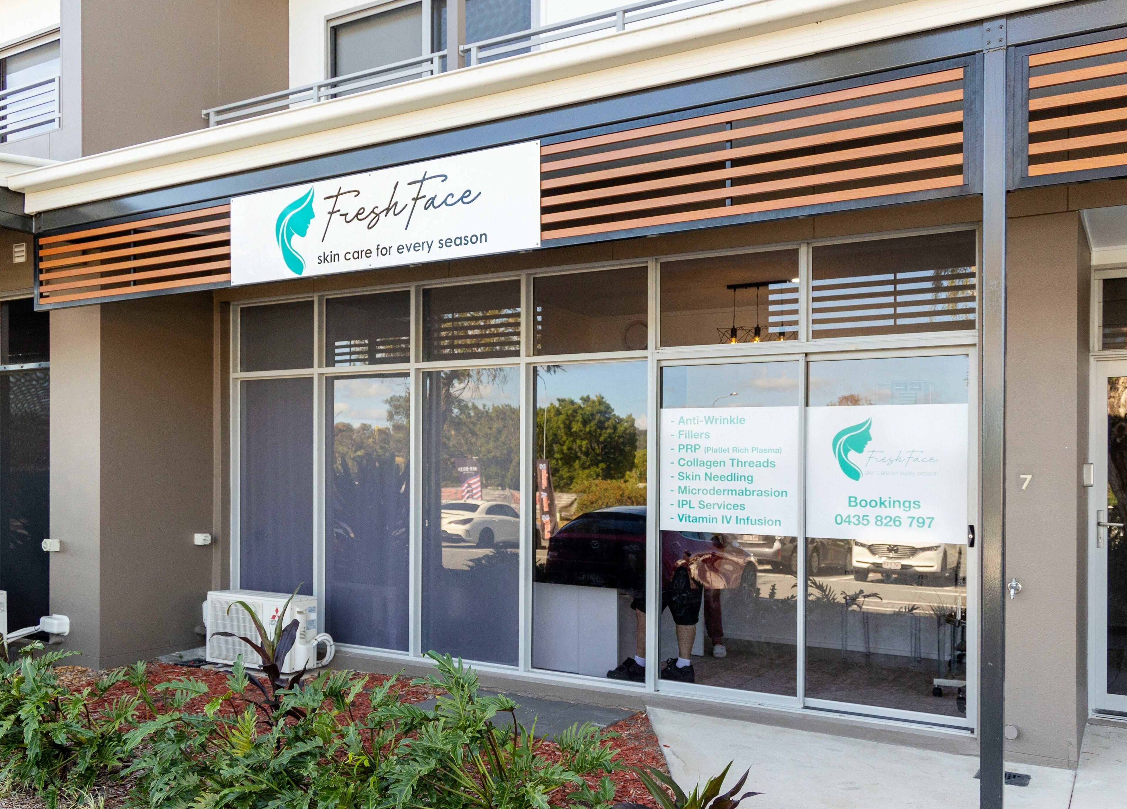 Facade of Fresh Face Australia in Oxenford, Queensland offering beauty treatments with modern exterior.