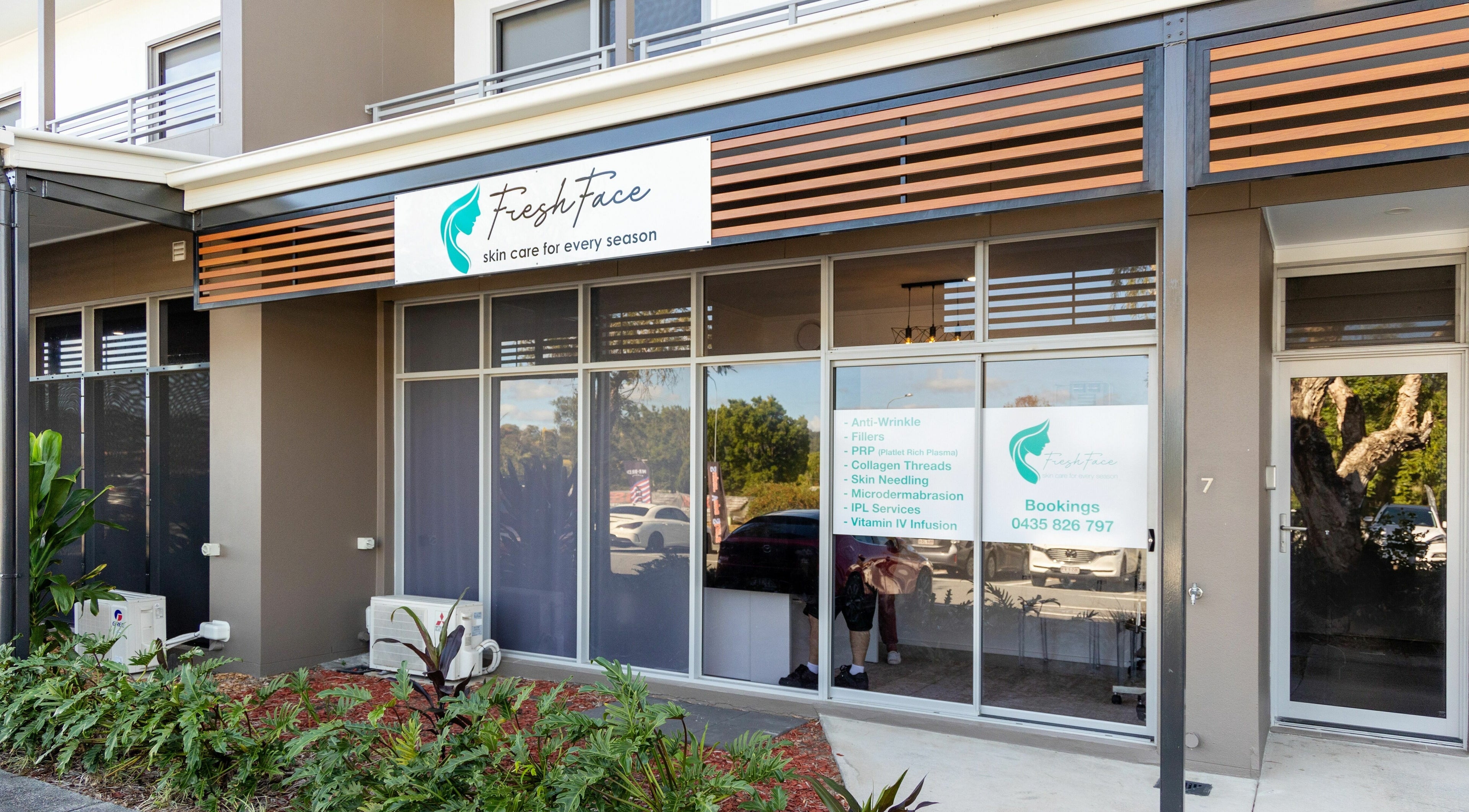 Facade of Fresh Face Australia in Oxenford, Queensland offering beauty treatments with modern exterior.
