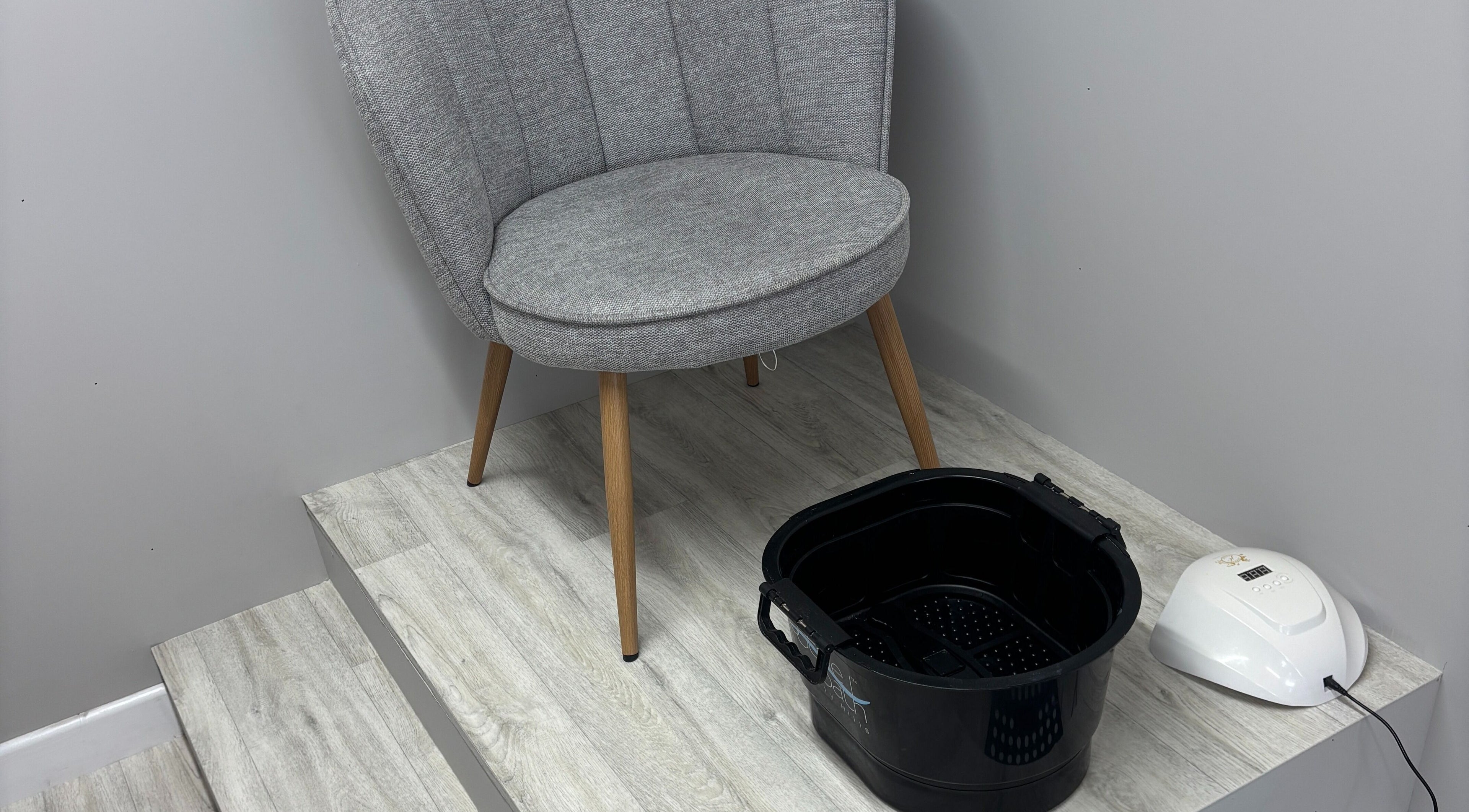 Relaxing pedicure setup at Nails by Katelyn, Ardfinnan, IE, featuring a cozy chair and foot spa.