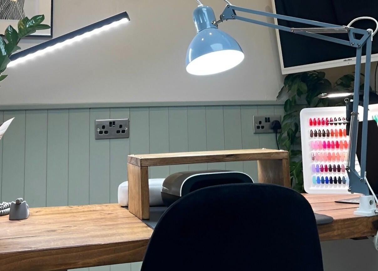 Stylish nail workstation at The Nail Studio with Lauren, Southport, England, GB, featuring modern decor.