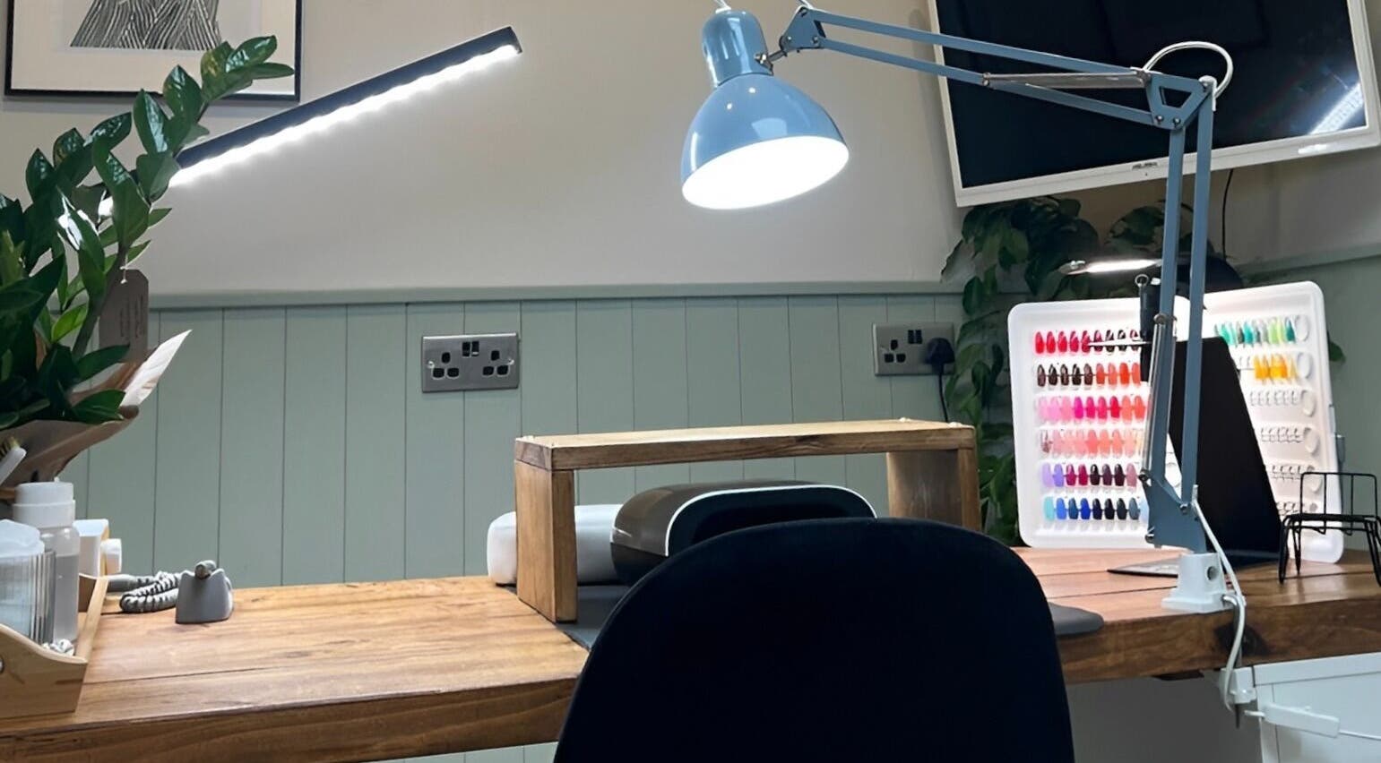 Stylish nail workstation at The Nail Studio with Lauren, Southport, England, GB, featuring modern decor.