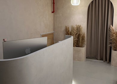 Elegant reception desk at Cloud9 Beauty Bar (Hougang), Singapore, SG welcomes visitors with minimalist decor.