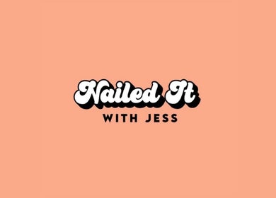 "Nailed It With Jess" logo on peach background, Ledbury, England, GB.