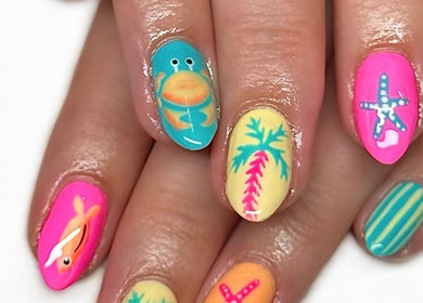 Vibrant tropical nail art at Nailed It With Jess, Ledbury, England, GB. Perfect for summer vibes.