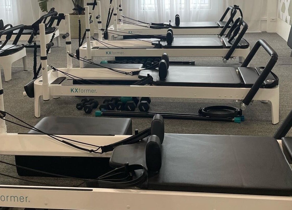 Modern Pilates reformers at Feel Good Nation, Leichhardt, New South Wales, AU, promoting wellness and fitness.