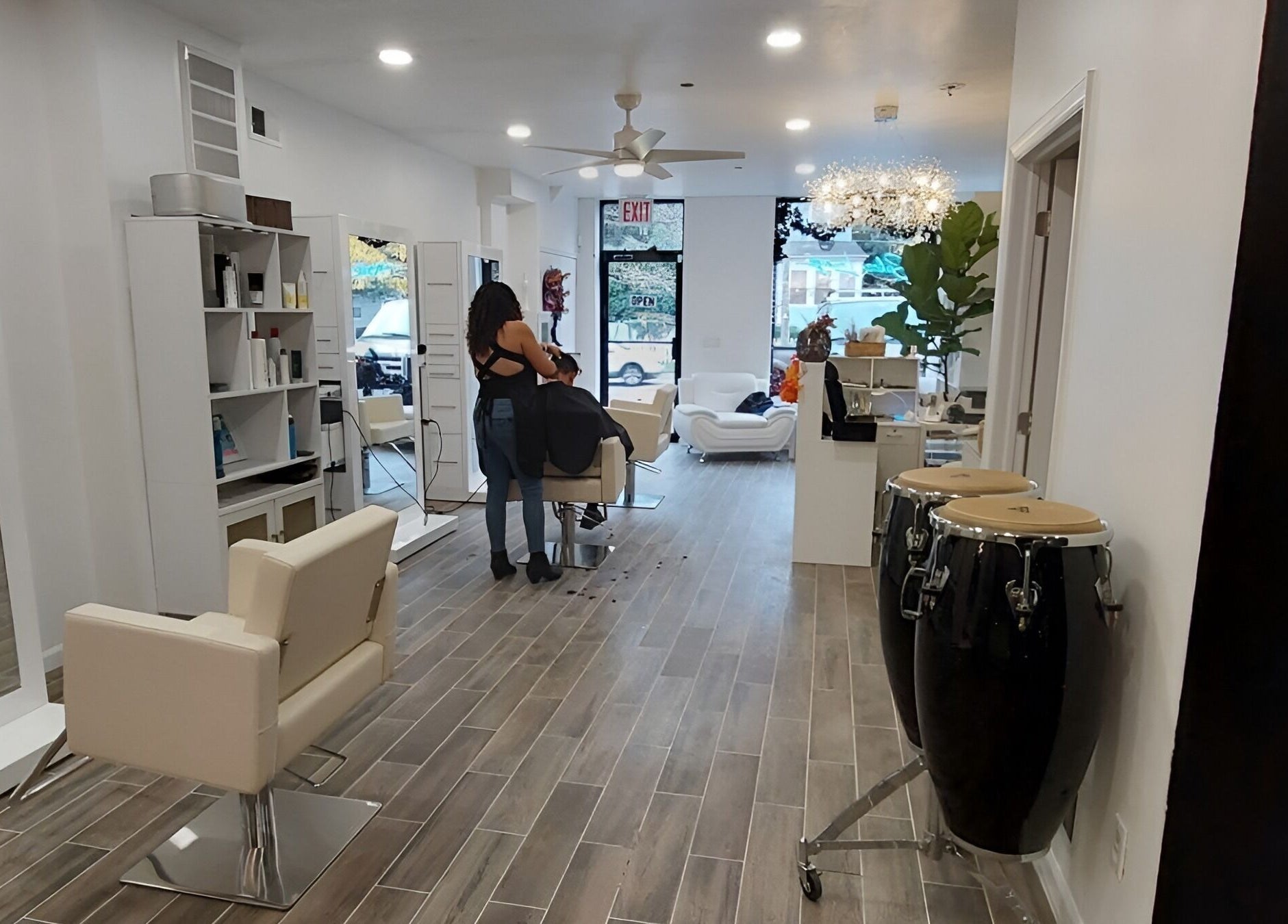 Modern interior of Salon Lounge in New York, New York, US with stylish seating and vibrant decor.