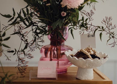 Chic floral arrangement and stylish decor at Strawberri Blonde, Geeveston, Tasmania, AU.