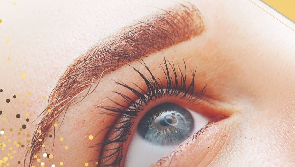 Close-up of beautifully groomed eyebrow and lashes at Beauty Expressed in Colours, Marsascala, MT.