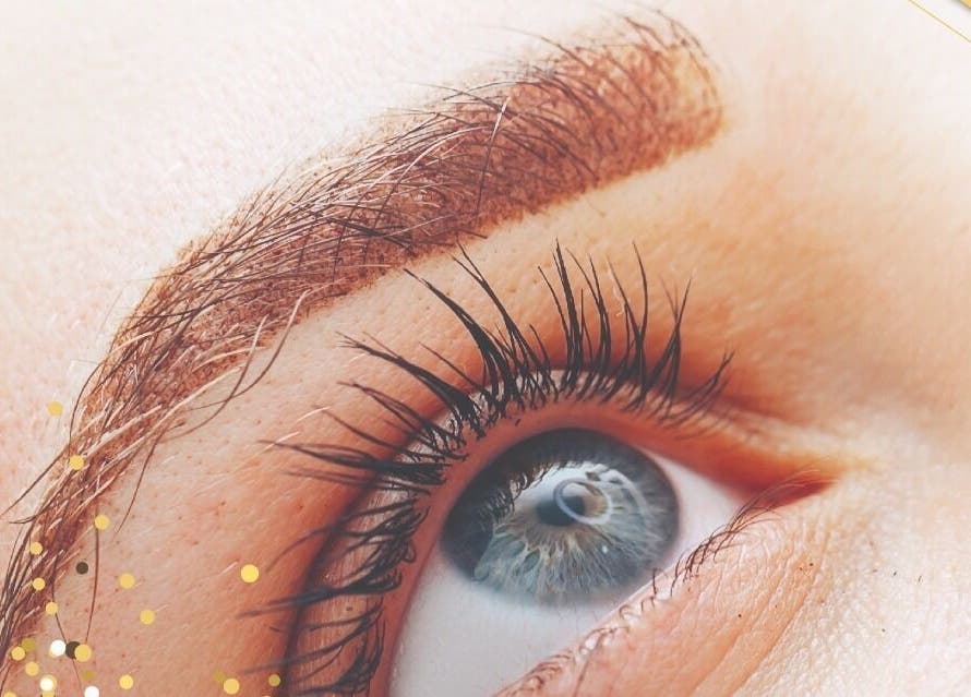 Close-up of beautifully groomed eyebrow and lashes at Beauty Expressed in Colours, Marsascala, MT.