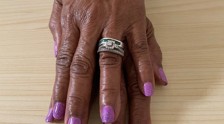 Elegant purple manicure with silver rings at Spa Solange in Saint James, Saint James, BB.